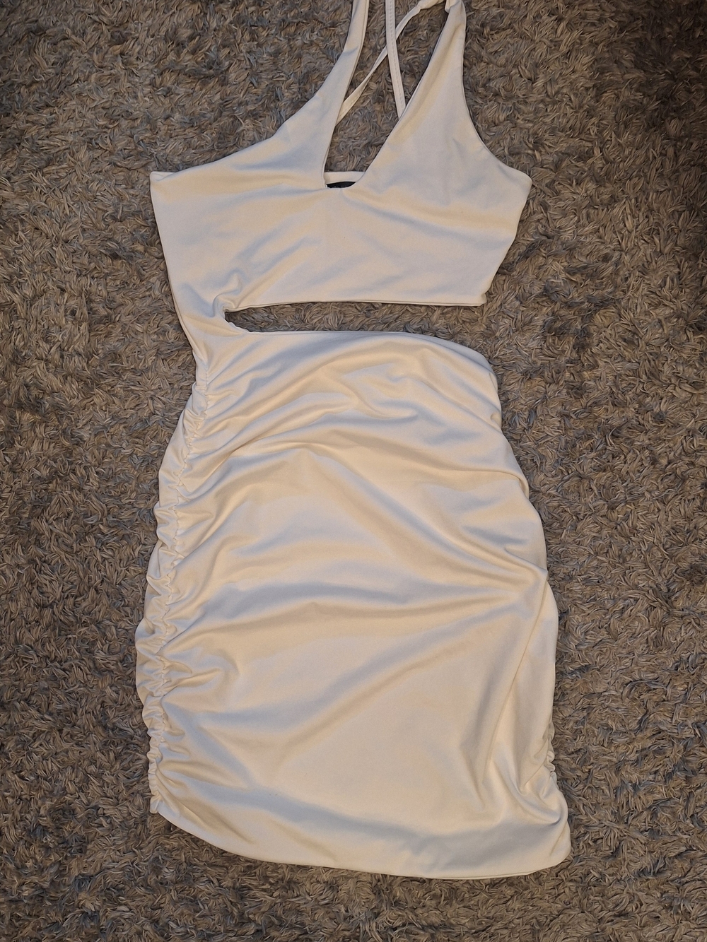SHEIN White One-Shoulder Cutout Ruched Bodycon Dress